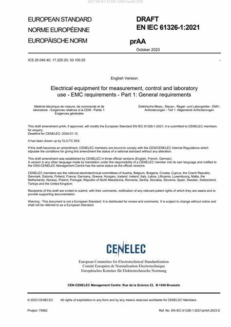 EN IEC 61326-1:2021測量、控制和實驗室用的電設備 電磁兼容性要求 第1部分:通用要求