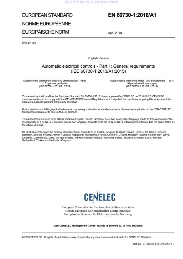 EN 60730-1:2016+A1:2019家用和類似用途電自動控制器 第1部分：通用要求