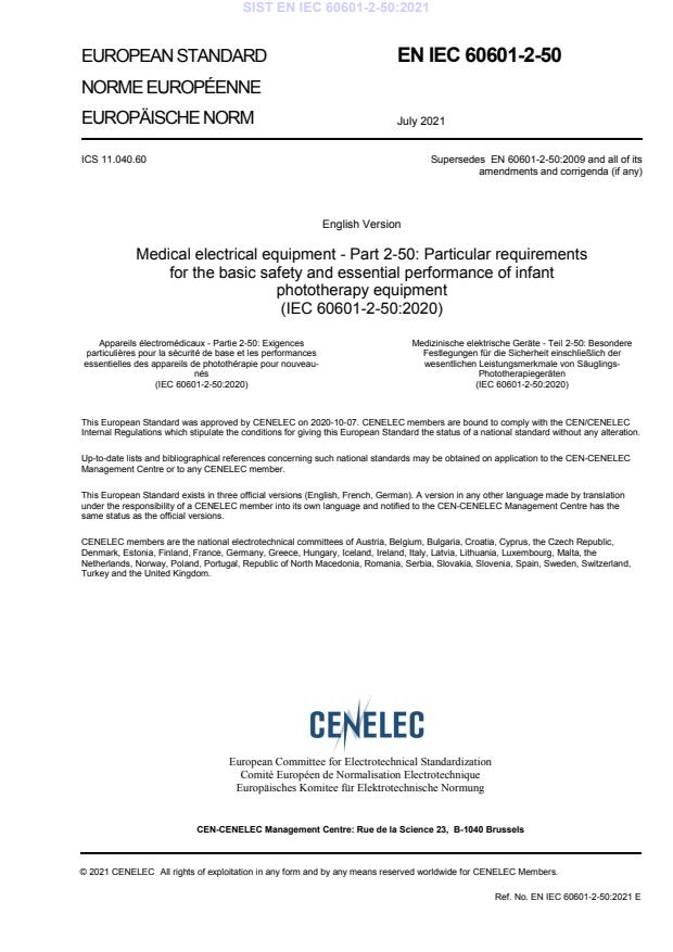 EN IEC 60601-2-50:2021醫用電氣設備 第2-50部分：嬰兒光治療設備的基本安全和基本性能專用要求